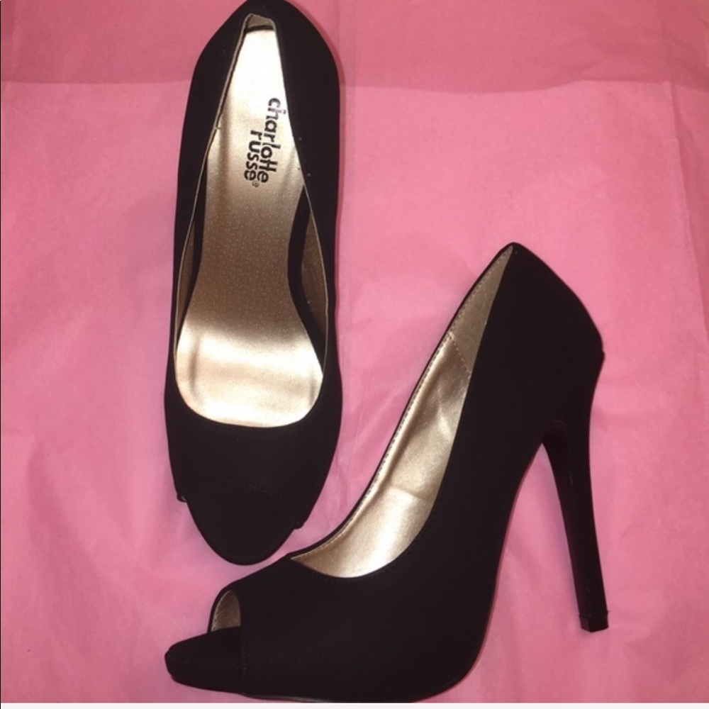 NEW Black Suede Peeptoe heels
